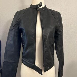 Cotton On Black Leather Moto Jacket with Snap Collar